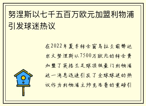 努涅斯以七千五百万欧元加盟利物浦引发球迷热议